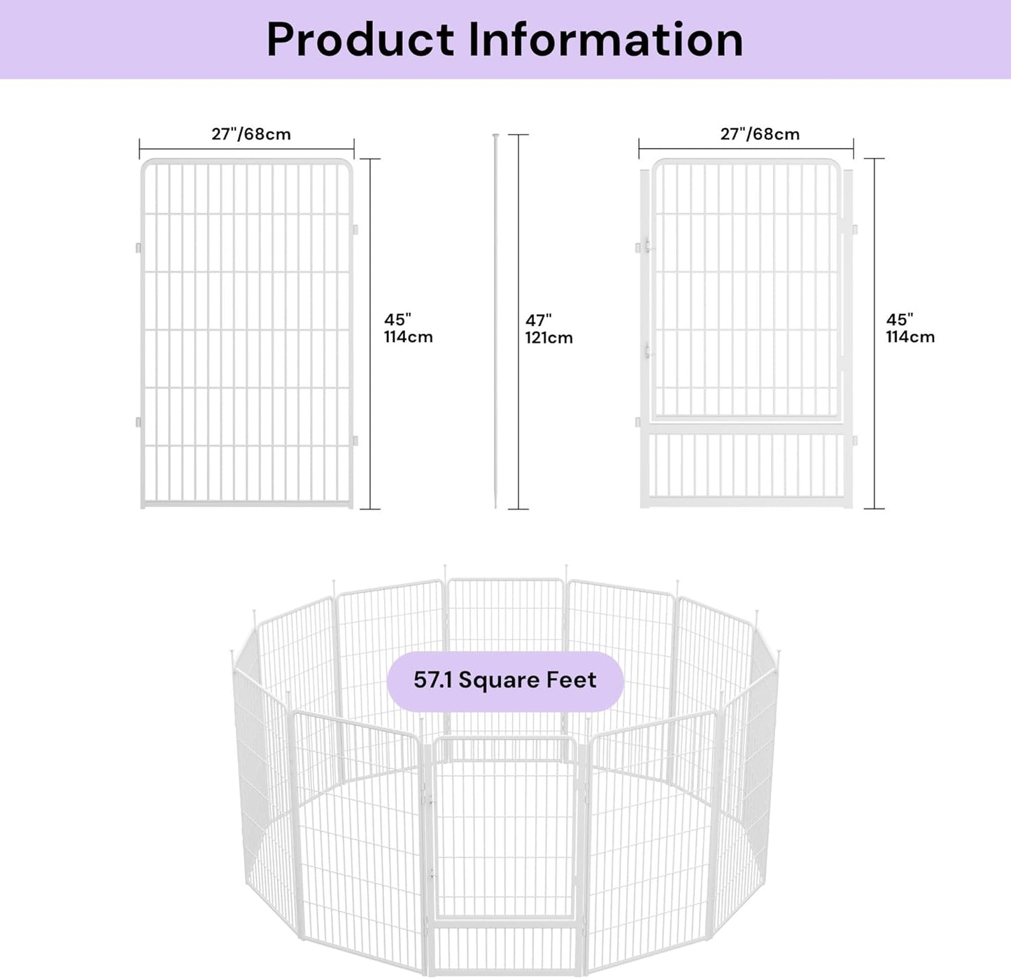 Decorative Garden Fence with Gate 45 in(H) x 26.8 ft(L) 12 Panels, Heavy Duty Metal Animal Barrier Fence for Yard, Flower Bed Fencing, Garden Border Fence, Easy Set Up, White