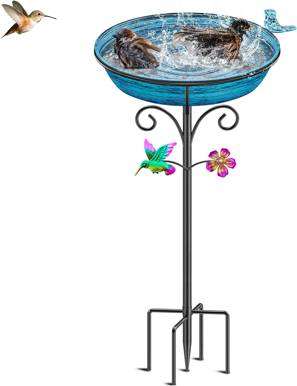 Metal Bird Bath for Outside, Freestanding Garden Bird Baths Bowl, Vintage Birdbath for Outdoors Yard Garden Lawn Decor Decor (Vintage Blue)