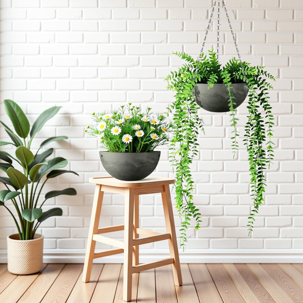 Marble Pattern 10 Inch Hanging Planter for Indoor Outdoor Plants, 2 Pack Hanging Planter Basket for Garden Home Decor Use (Light Brown)
