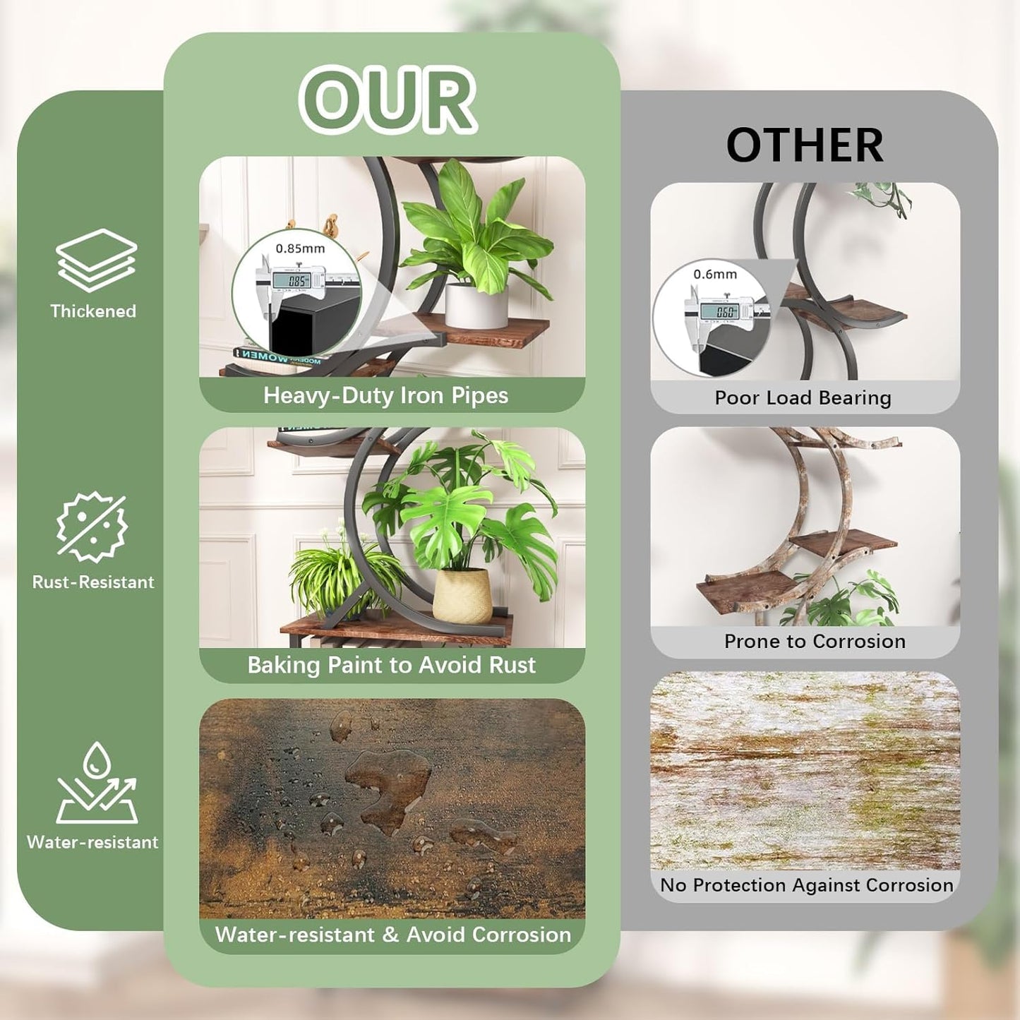 Plant Stand Indoor with Grow Lights, 65 inch Tall Plant Shelf for Multiple Plants, 7 Tiered Metal Plant Stands Indoor, for Living Room, Corners Patio Balcony or Office (Rustic Brown)