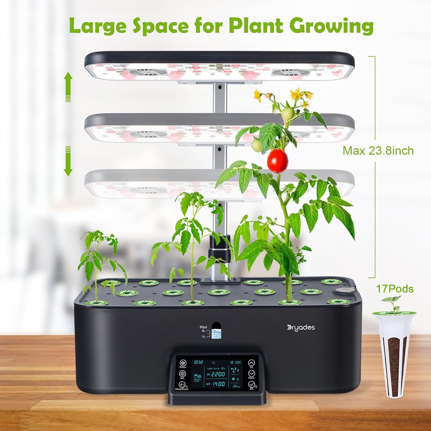 Indoor Gardening 17 Pods Hydroponics Growing System Kit Smart Lighting Setting, Herb Garden Planter with Full Spectrum Grow Light Provides Year Round Harvest - Black