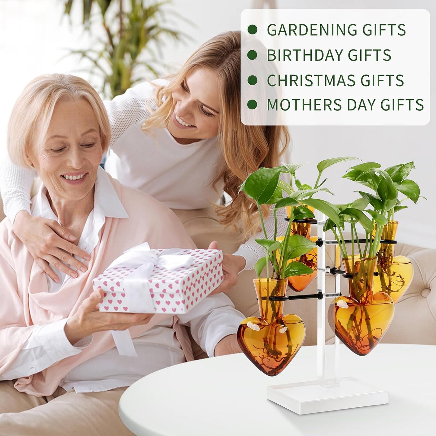 Clear Plants Propagation Stations Terrarium Kit Birthday Gift for Women for Indoor Home Office Decor Acrylic Plant Accessories - 4 Love Hear Vase