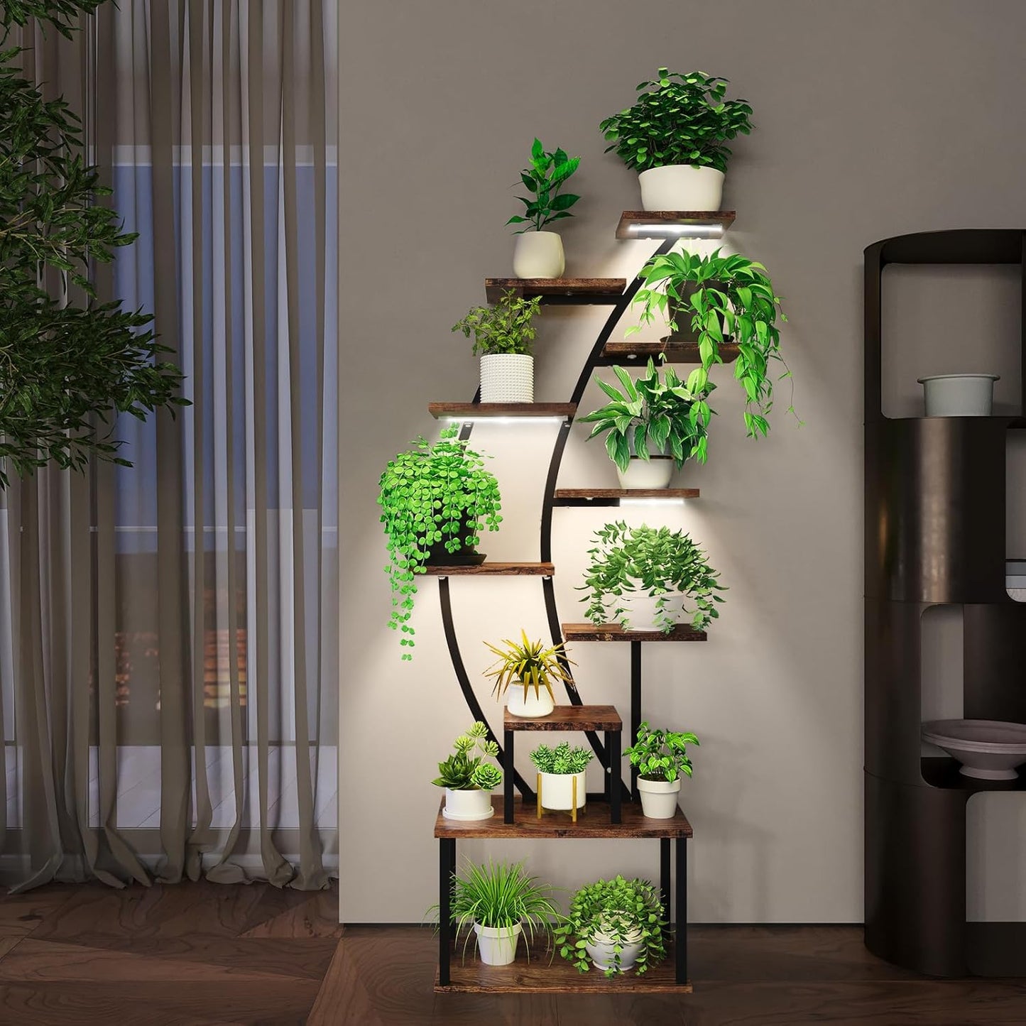 Plant Stand Indoor with Grow Lights, 9 Tiered Indoor Plant Shelf, 63" Lighted Corner Plant Stands for Indoor Growing, Large Flower Holder for Living Room, Balcony, Black