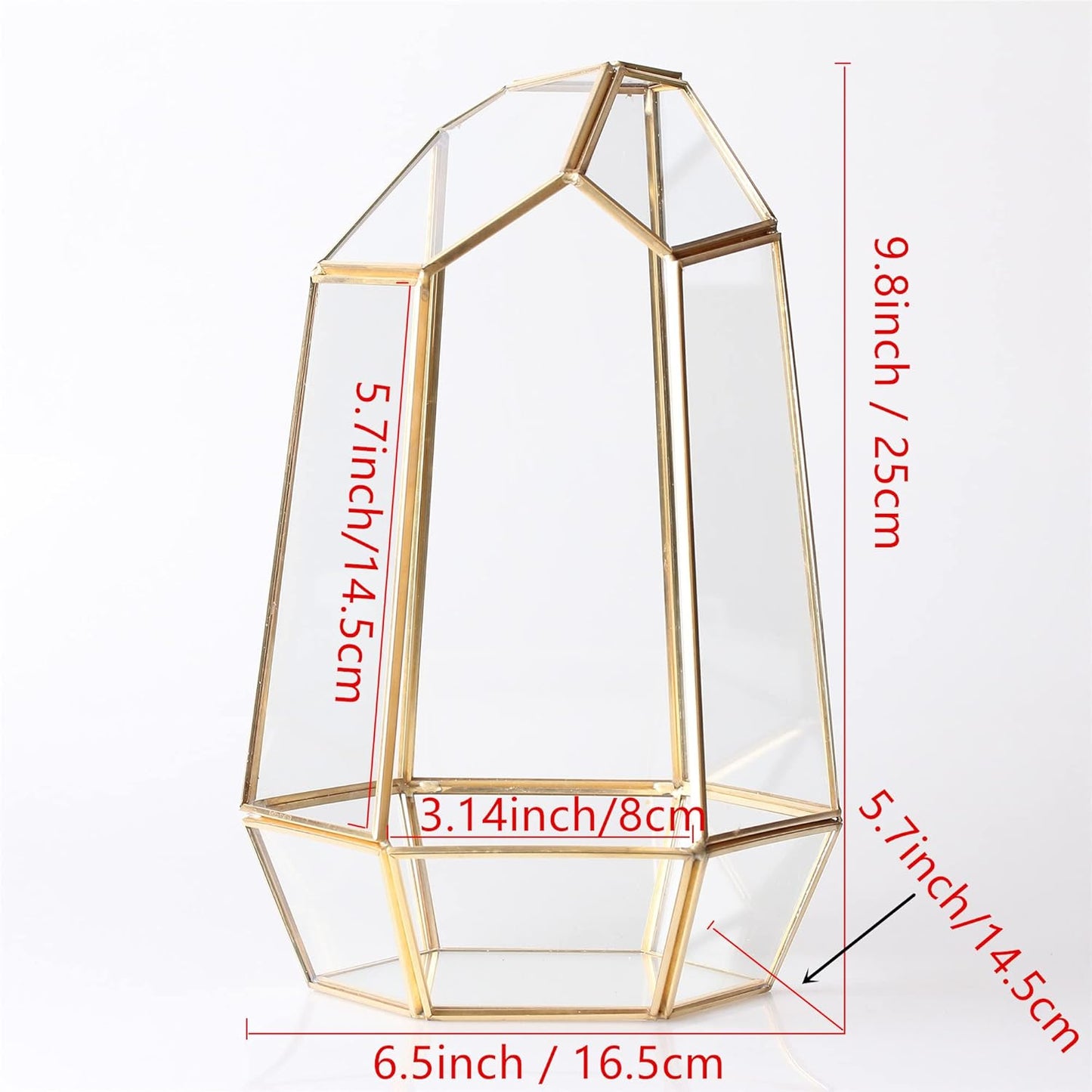 NCYP Geometric Glass Terrarium - Irregular Brass Planter Pot for Succulent Air Plants - Home Fairy Garden Decor - 6.5x5.7x9.8 Inches, Gold (No Plants, NO Door)