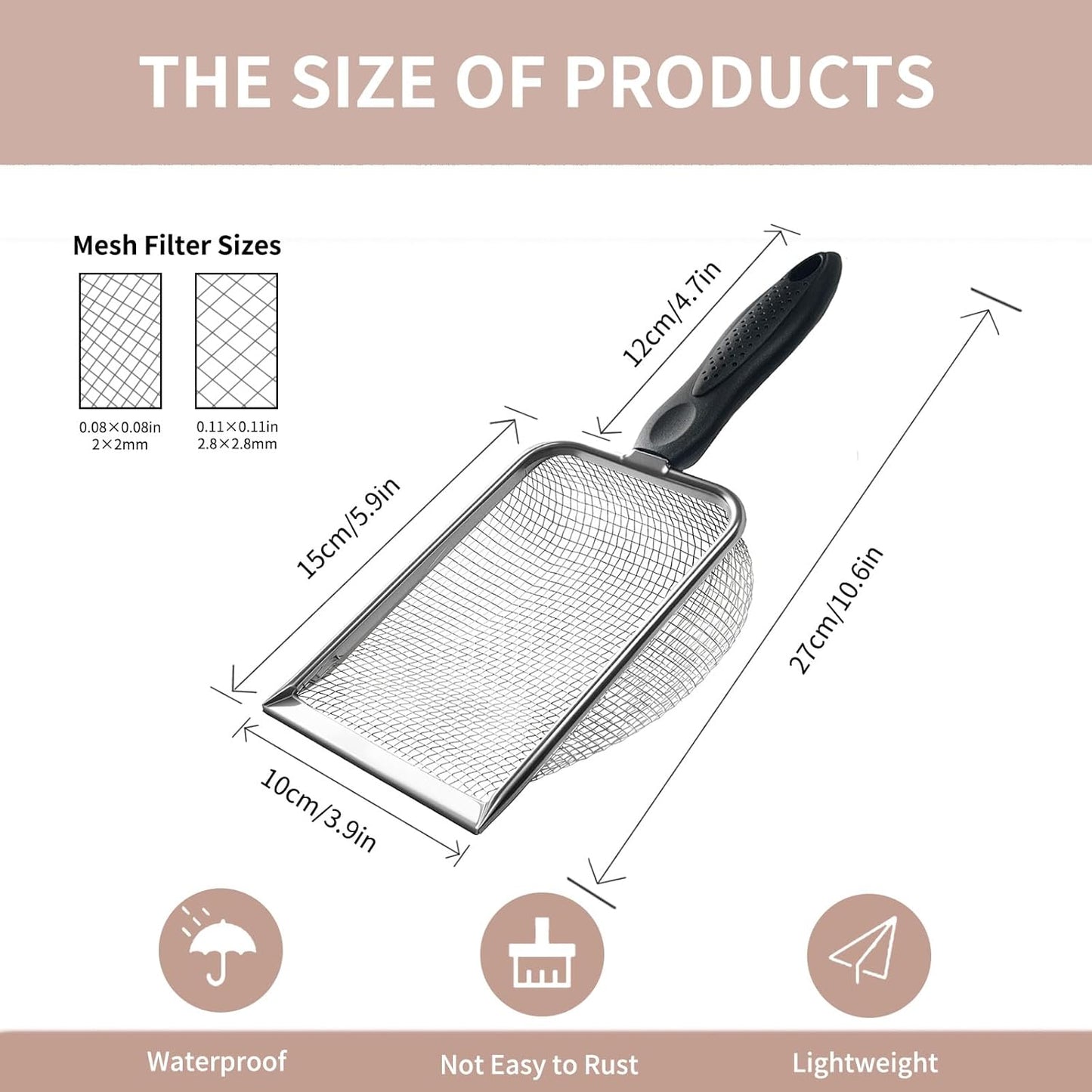 2 PCS 2-in-1 Gardening Soil Sifter Set with 2/2.8mm Mesh, Garden Sieve & Shovel Sifter Screen Potting Scoop for Sand, Dirt, Rock Compost, Stainless Steel & Ergonomic Handle