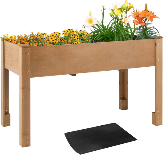 Outdoor Wood Raised Garden Bed- Elevated Planter Box with Legs, Durable Fir Wood, Reinforced Frame with Drainage Holes, Liner for Vegetables, Herbs, Flowers, 47" x 23"x 30"