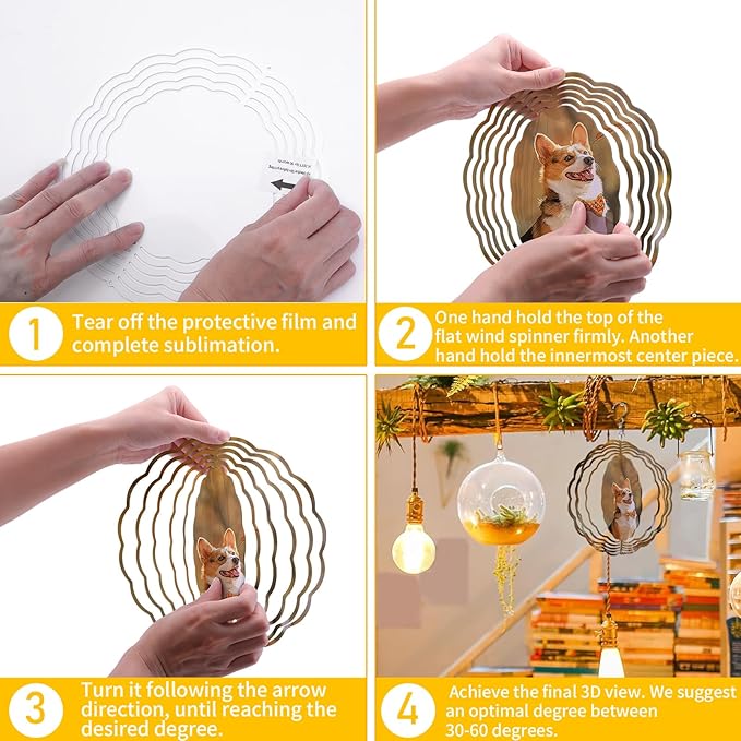 Remiawy Sublimation Wind Spinner Blanks, 6 Pack 10 Inch 3D Aluminum Metal Hanging Wind Spinners Sublimation Blanks Kinetic Sculpture DIY Crafts for Yard Garden Indoor Outdoor Porch Decoration Round