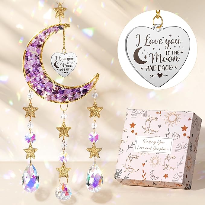 I Love You Gifts for Her Women Wife Girlfriend, Cool Moon Crystal Suncatcher Romantic Birthday Gifts Anniversary Wedding for Mom Her Grandma Wife Couples Wedding Engagement Gifts