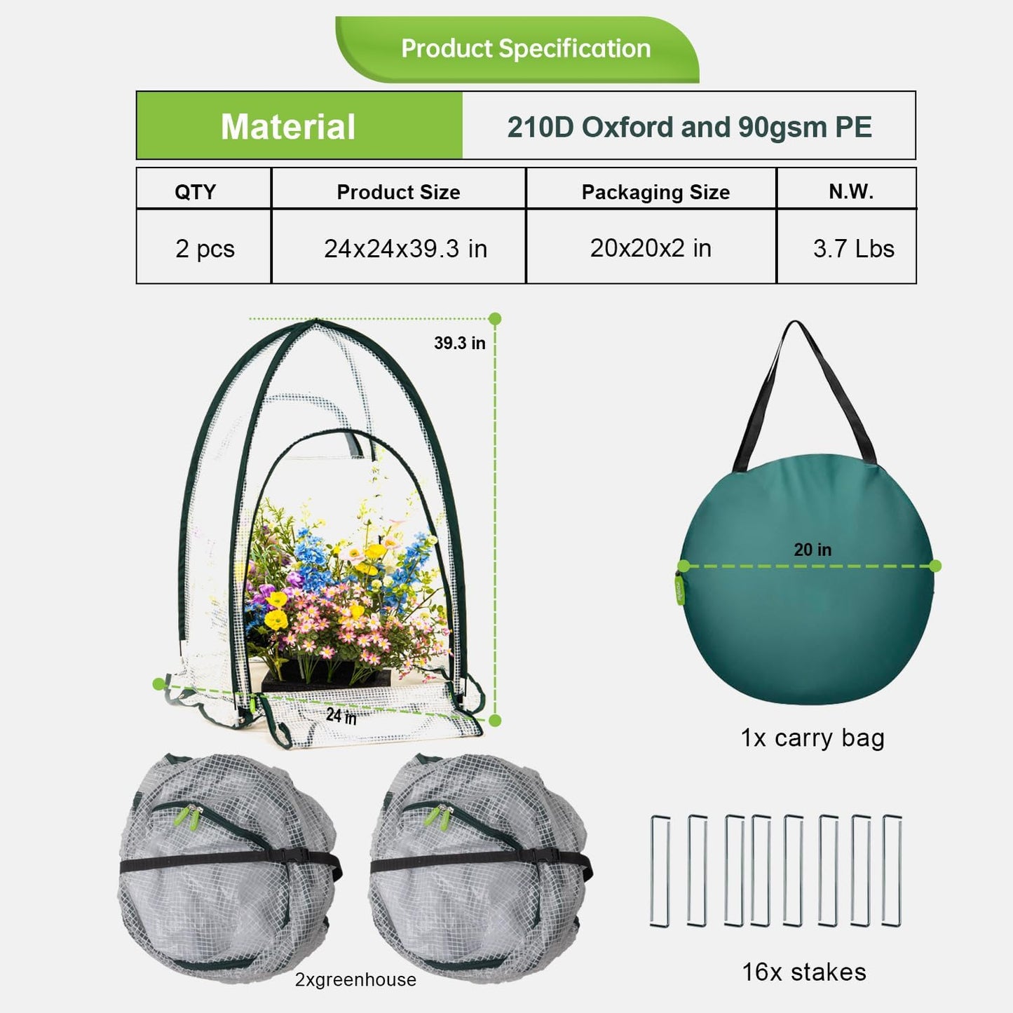 Pop up Greenhouse Tent Cover Tunnel Plant House,Large Gardening Flower Sunshine Room with Mesh Windows,Backyard PE Cover for Cold Frost Protector with Stakes and Rope Guys (Mini Size 29″)