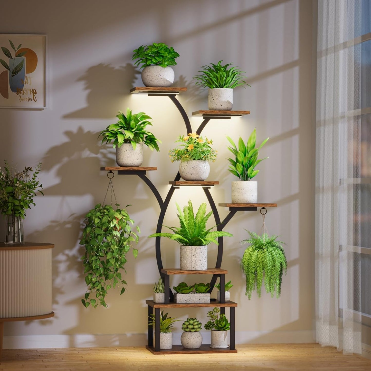 Plant Stand Indoor with Grow Light, 8 Tiered Plant Shelf Indoor for Multiple Plant, Metal Corner Plant Stand Plant Holder Flower Stand Display Rack for Patio, Garden, Balcony, Living Room