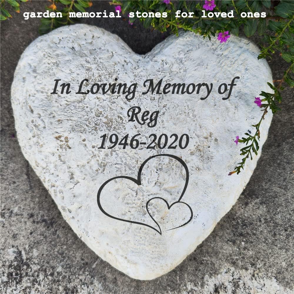 Personalized Decorative Garden Stones Engraved with Any Message and Pattern, Heart Shaped Grave Memorial Rocks Welcome Stones for Garden Gifts Memorial Gifts, 8.6" x 8.6"