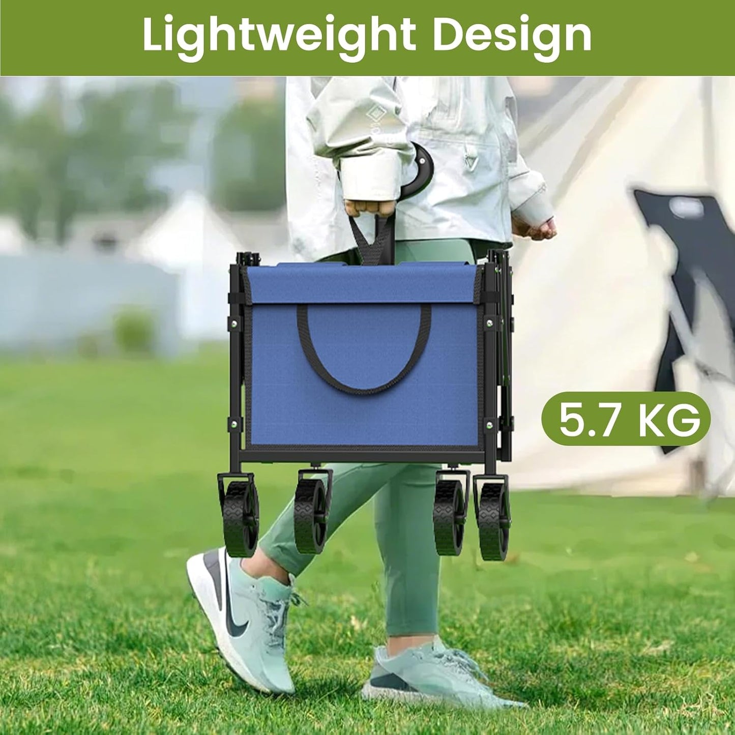 Collapsible Wagon with Wheels, 220 lbs Wagons Carts Foldable Wagon Cart with Flexible Handle, Lightweight Portable Folding Utility Grocery Shopping Cart for Grocery Sports Garden Camping, Blue