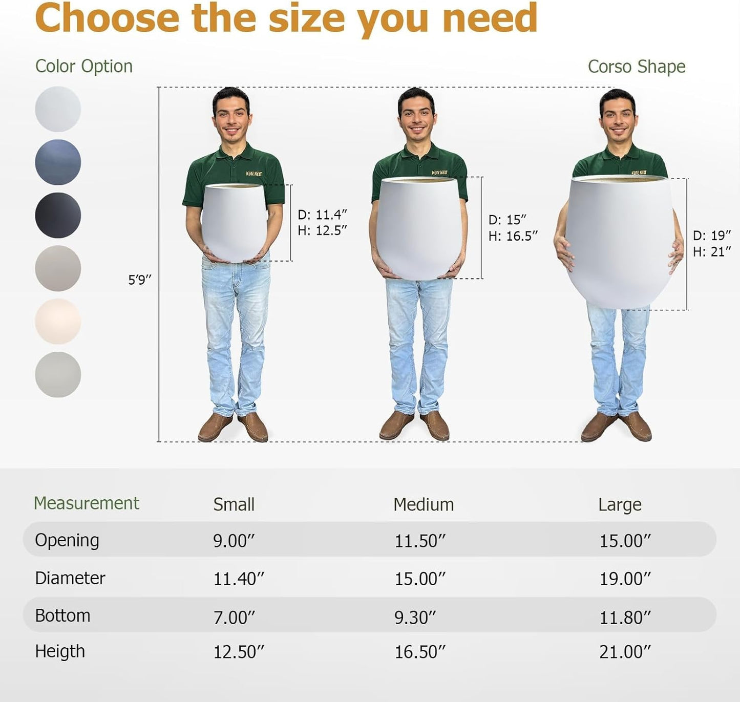 21" H x 19" D Corso Fiberstone Round Tapered Planter with Drainage Hole, Smooth Finishes, for Indoor and Outdoor Use, Included 2 Extra Coco Mats (White, 15" Pot Opening)