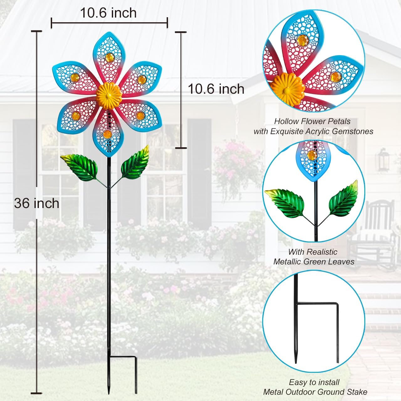Metal Wind Spinners for Garden Decor - Outdoor Windmill Sculptures, Durable Yard Art Wind Spinners Metal Wind Spinner for Patio Lawn Ornament, Vibrant Red & Blue Garden Spinners Outdoor