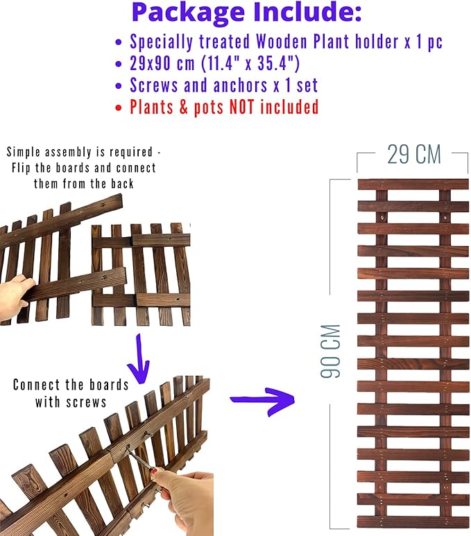 ShopLaLa Wall Planter - Wooden Hanging Planter for Indoor Plants, Plant Stand, Air Plant Succulent Holder, Vertical Garden. Large Wall Decor for Living Room, Room Decor for Teens, 90cm (35.4")