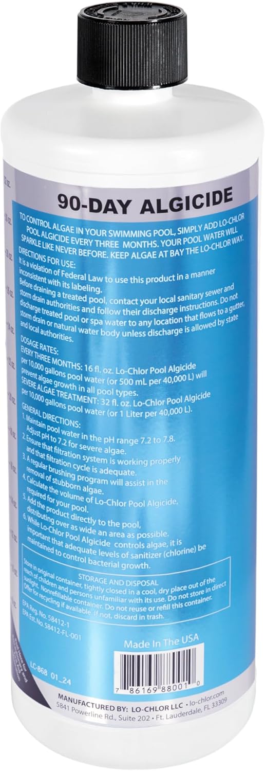 Pool Algaecide for Swimming Pools -Single Treatment Lasts 3 Months, Effective Algaecide for Pool with Unique Organo-Copper Complex - Black, Mustard, and Green Algae Killer for Pools (32 Oz)
