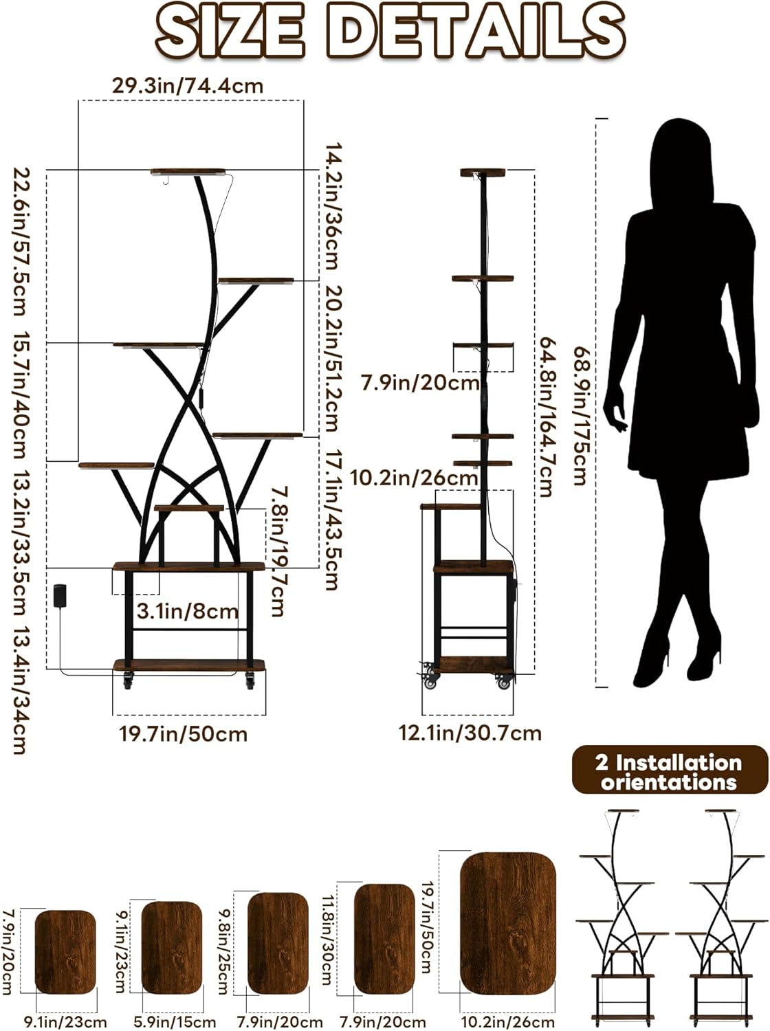 Plant Stand Indoor with Grow Lights 64" Tall Plant Shelf with Wheel Lighted Corner Plant Stands for Indoor Growing Multiple Metal 8 Tiered Large Flower Holder Plant Rack for Home Patio Balcony