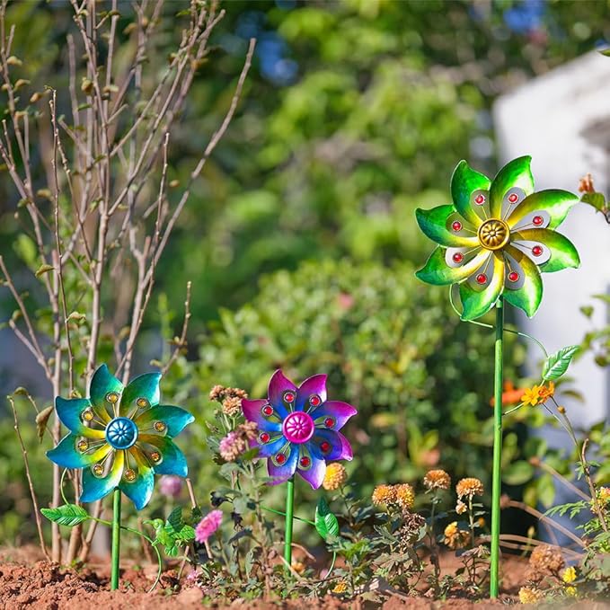 DREAMYSOUL 3 Blades Wind Spinner, Pinwheels for Yard and Garden, Metal Wind Spinners Outdoor, Colourful Wind Sculptures for Outside Patio Lawn Decoration