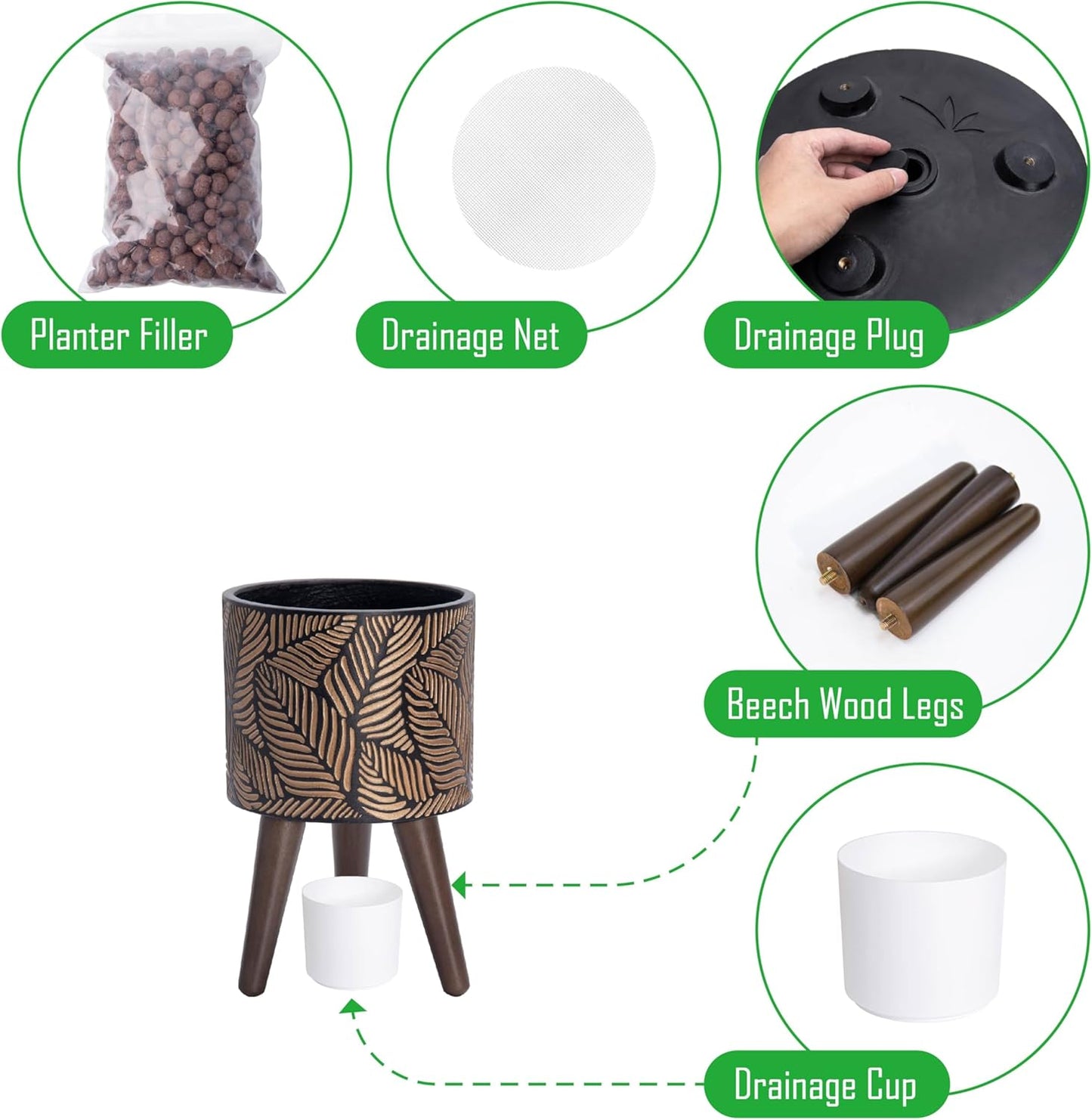 D'vine Dev 8 Inch Planter Pot with Stand, Mid-Century Tall Plant Pot with Legs for Indoor Plants, Small, Bronze/Grey, 88-L-A-6