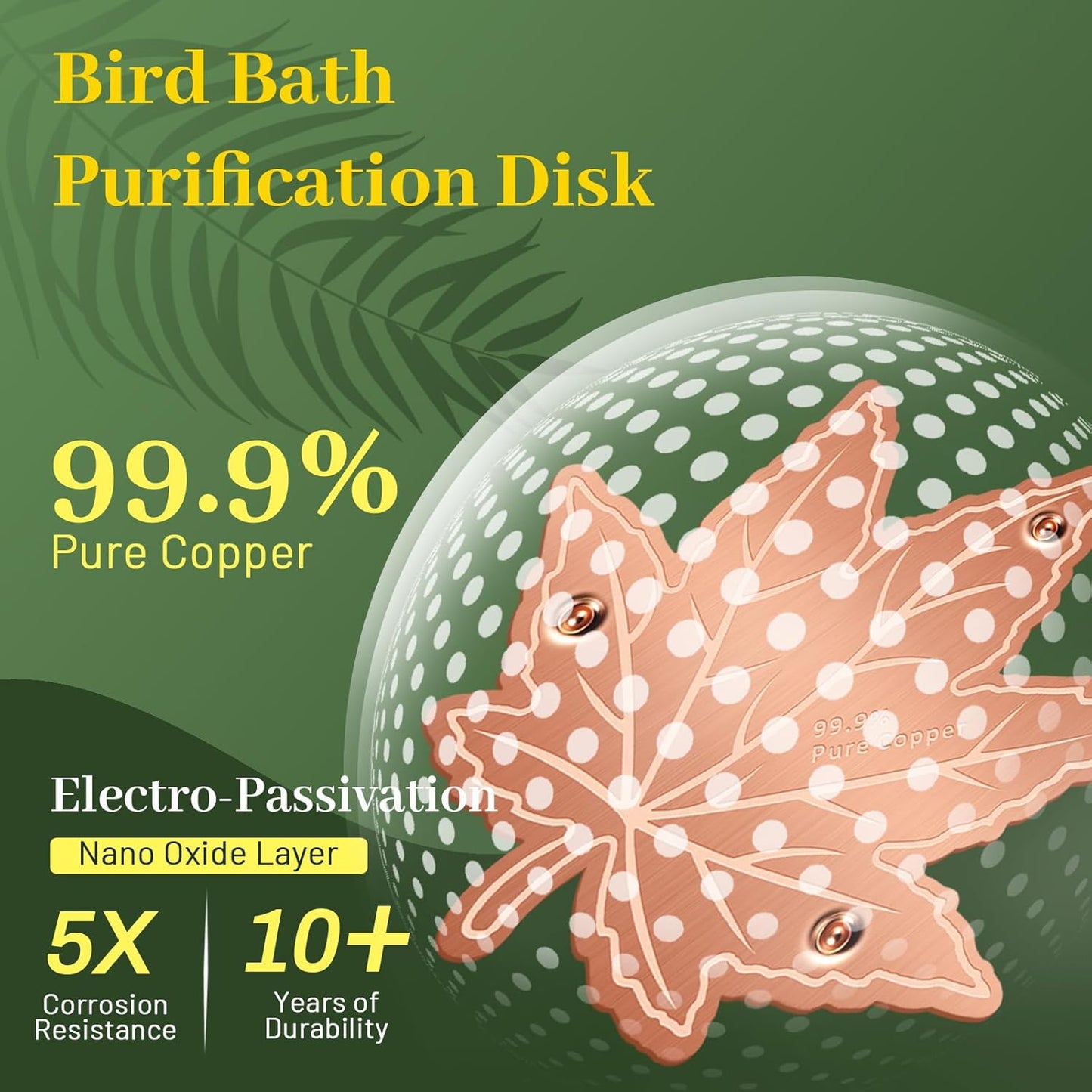 Bird Bath Copper Disk,Bird Bath Purification Disk 0.6mm Reinforced 99.99% Pure Copper Cleaning Disk with 3-Point Support,Fits Outdoor Birdbath & Bowl,Provide Safe Clean Water,Maple Leaf-4Pcs