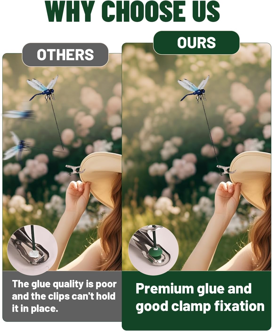 8 PCS Dragonfly Clips, 3D Outdoor Decor Fake on Dragonfly or Bugs Dragonfly Garden Stakes Gardening Decoration Insert Plaque Yard Ornaments Outdoors and Fly Deterrent Outdoor