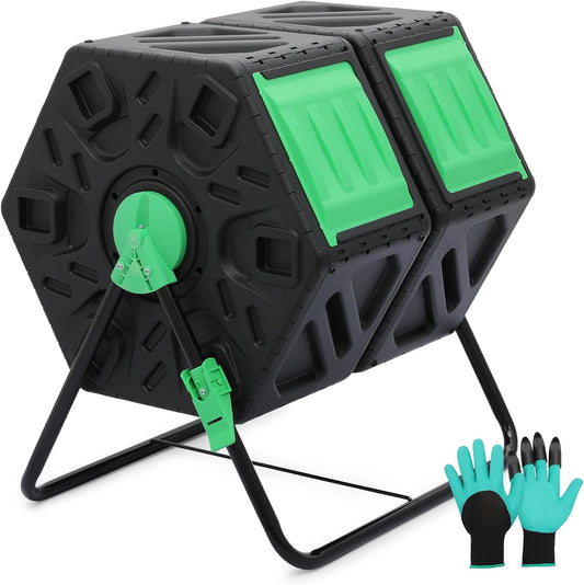 Magshion 34 Gal Dual Chamber Compost Tumbler from BPA Free Material, Outdoor All-Season Fast-Working High Volume Composter Tumbling Bin, Sliding Doors