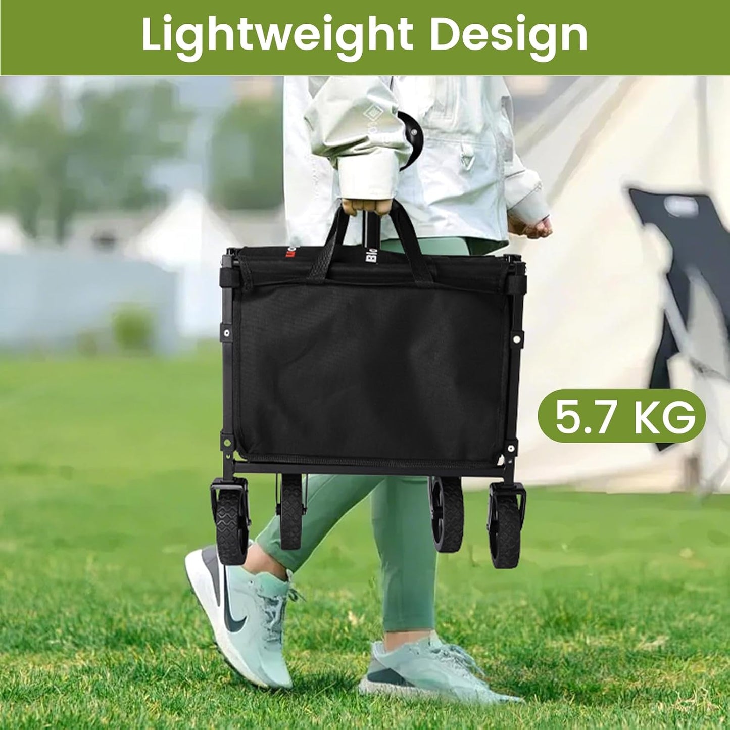 Collapsible Wagon with Wheels, 220 lbs Wagons Carts Foldable Wagon Cart with Flexible Handle, Lightweight Portable Folding Utility Grocery Shopping Cart for Grocery Sports Garden Camping