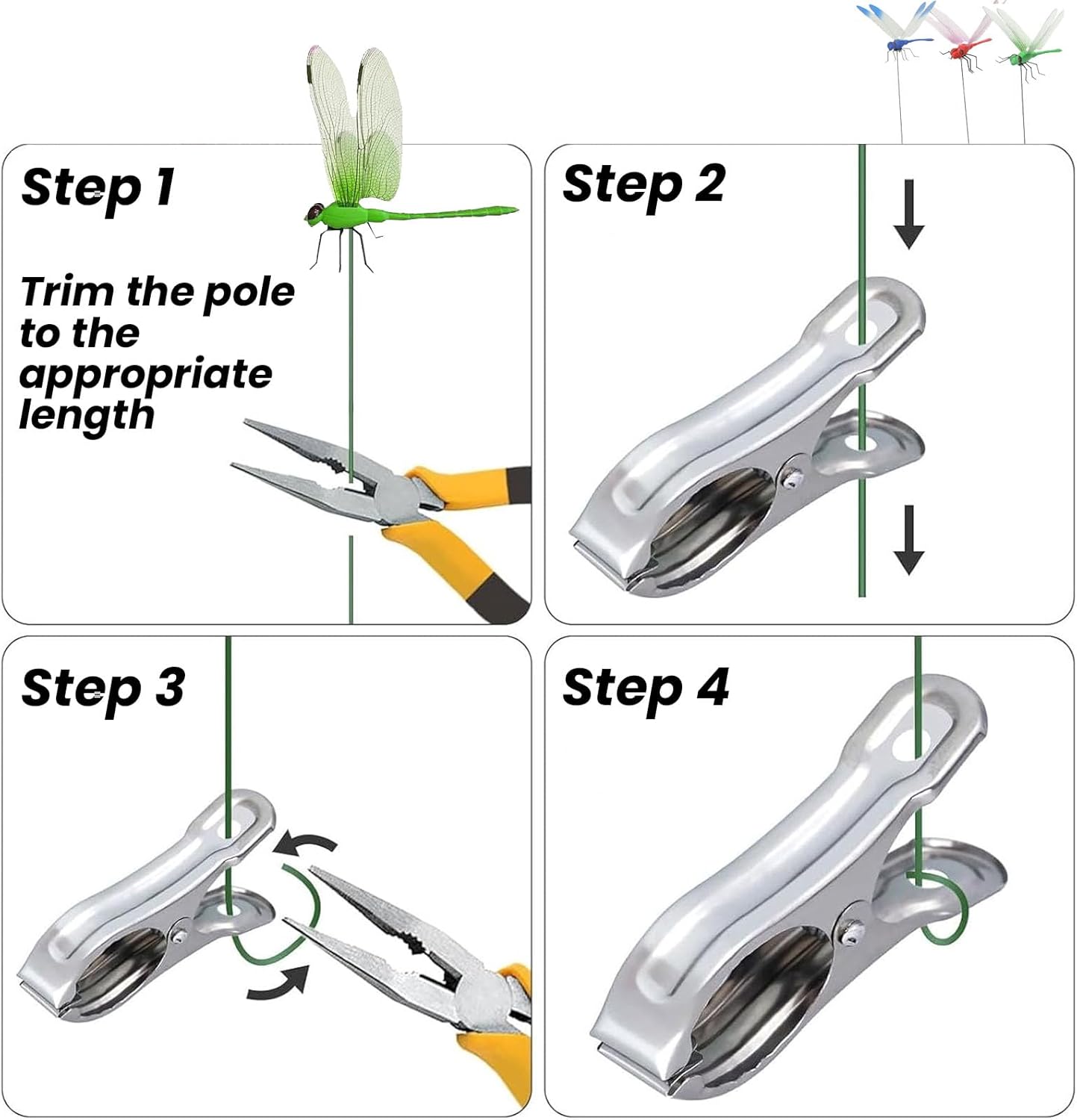 6 Pack 3D Realistic Dragonfly Clips - Colorful Plastic Garden Decor for Outdoor & Indoor Use, Hat/Clothing Accessories, Yard Patio Ornaments - Decorative Stakes (Assorted Colors)