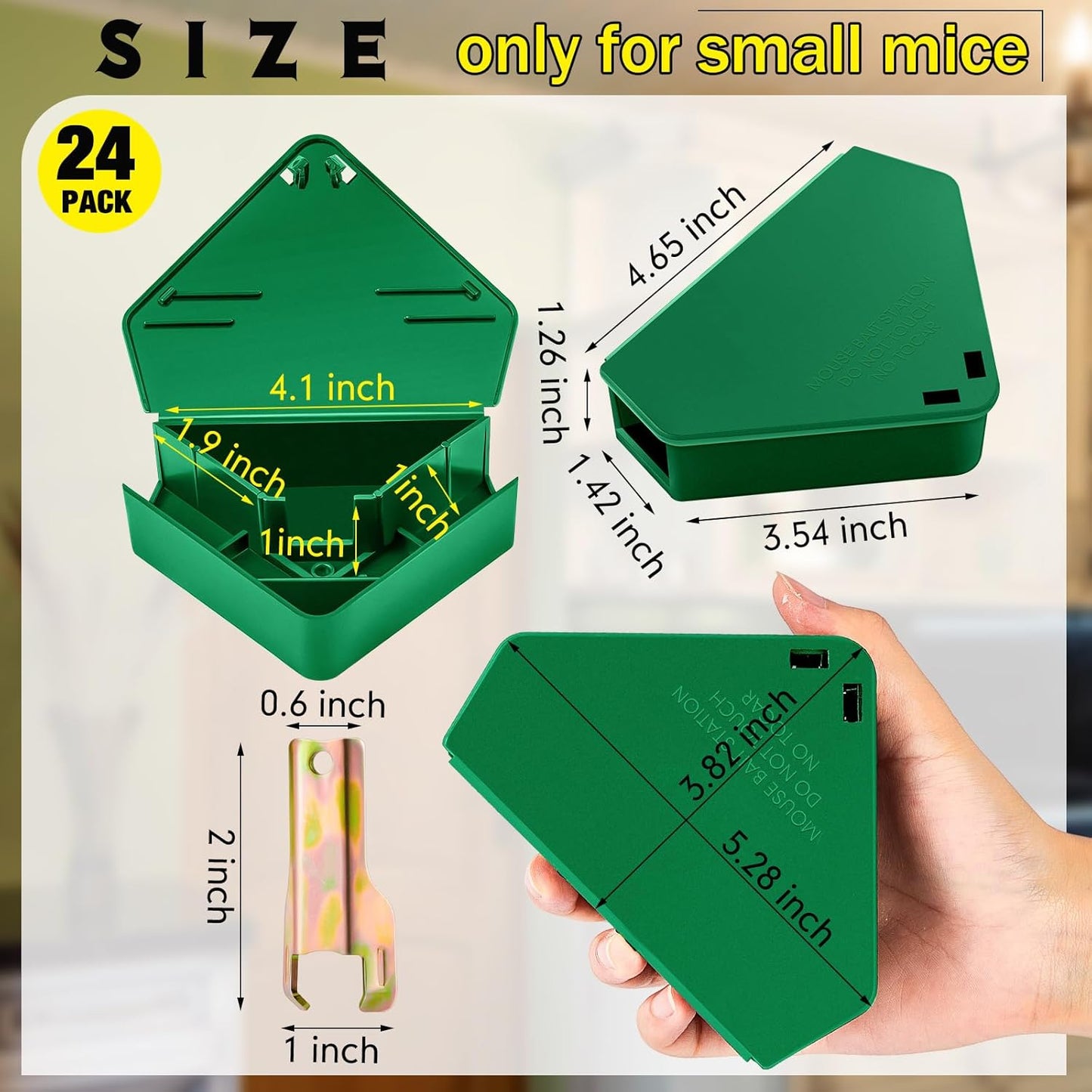 Qualirey 24 Pcs Mice Station with Key Triangle Bait Station Reusable Rodent Trap Bait Box, Keeps Children and Pets Safe Indoor & Outdoor, Bait Not Included, Suitable for Small Mice (Green)