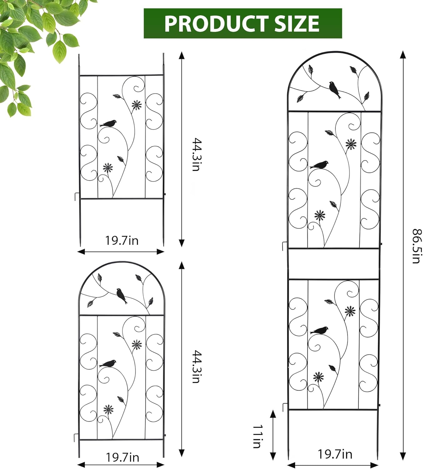 Metal Garden Trellis for Climbing Plants, 86.5" x 19.7" metal plant trellis outdoor, Black Iron Garden Trellis, Clematis Rrellis Outdoor, Arched Outdoor Decoration suitable for courtyards, lawns, gard