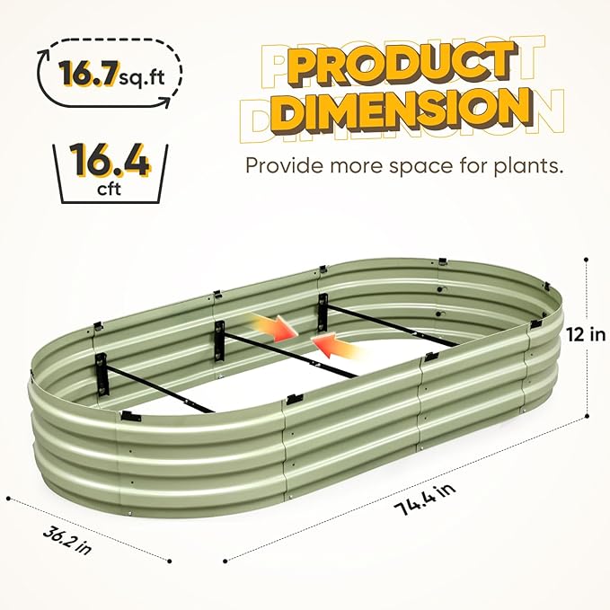 KING BIRD Raised Garden Bed Kit 2025 Upgraded Quick-Setup Galvanized Planter Garden Box Outdoor for Gardening, Vegetables, Flowers, 74x36x12 in, Olive Green