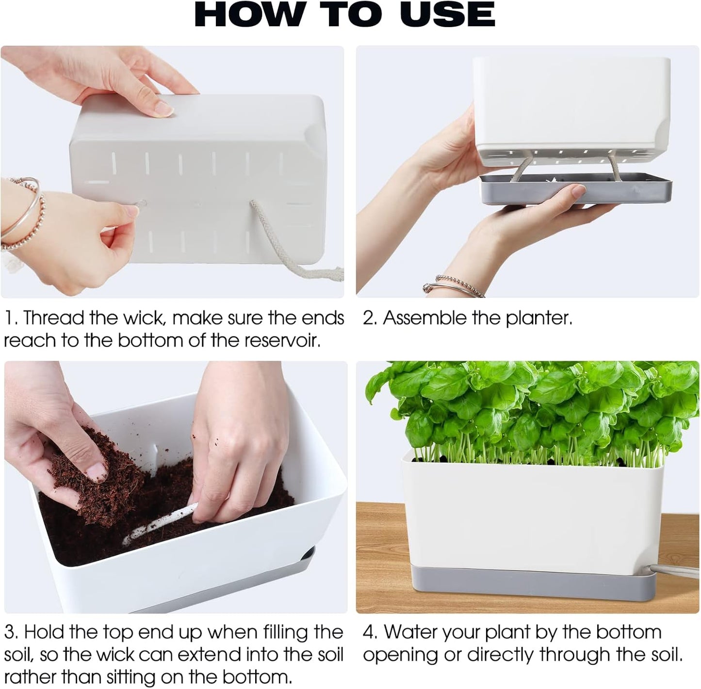 Self Watering Planters Pots for Indoor Plants, 2 Pack 17 Inch Plastic Planter Box Flower Pots for Indoor Outdoor Plants, Rectangle Herb Planter Window Boxes Planters with Drainage