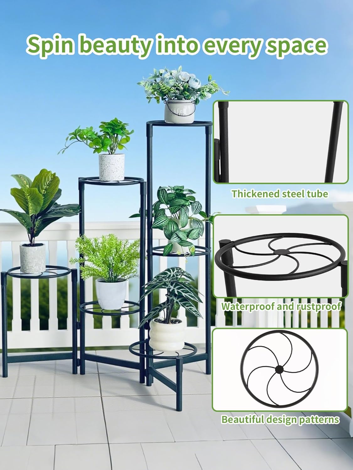 Outdoor Plant Stands for Patio Corner Tall Plant Stand Indoor Metal Flower Pot Stands for Multiple Plants 6 Tier Heavy Duty Shelf Black Kite