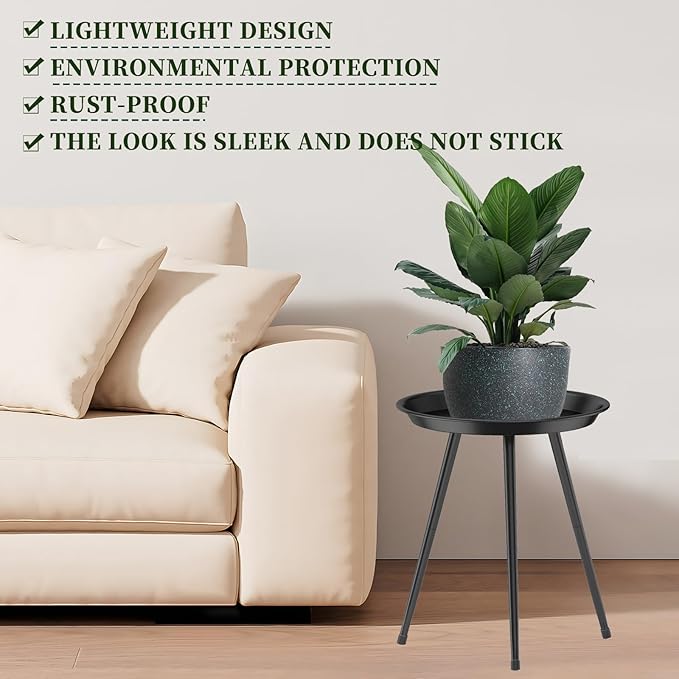 Plant Stand Indoor Outdoor - Flower Pot Stands Tall Metal - Heavy Duty Plant Holder - Small Round Plant Table for Living Room Balcony Patio Garden Home