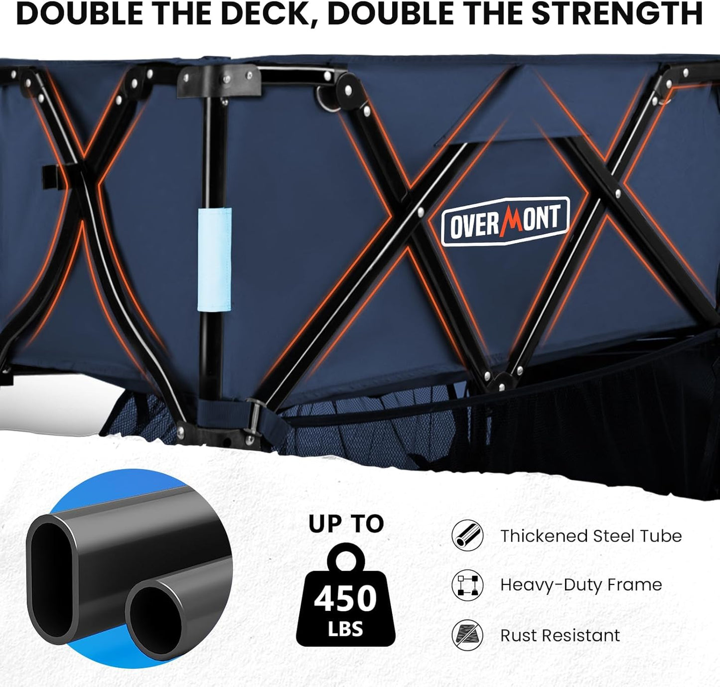 Overmont 400L Foldable Double Decker Wagon - Large Capacity Collapsible Wagon Cart- 47" Extra Long Extender - All-Terrain Big Wheels for Beach Sports Grocery, Support Up to 450lbs