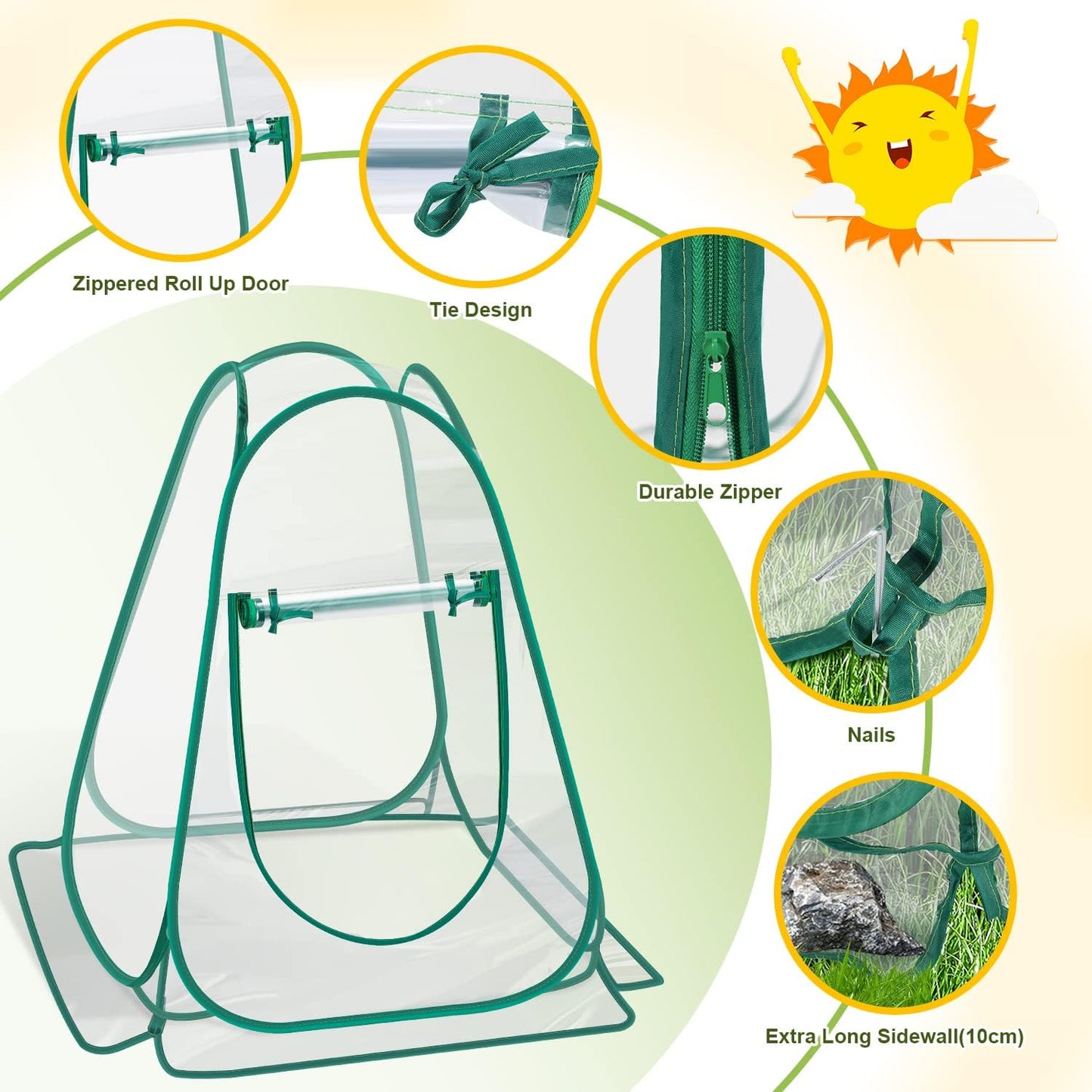 Pop Up Greenhouse Cover, Mini Greenhouse PVC Gardening Plant 4-Pack, Portable Small Green House for Indoor Outdoor, Sunshine Room Backyard Flow