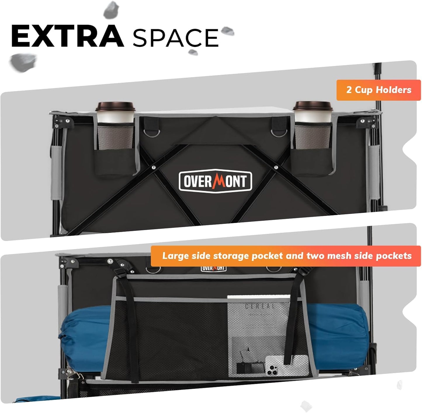 Overmont 400L Foldable Double Decker Wagon - Large Capacity Collapsible Wagon Cart- 47" Extra Long Extender - All-Terrain Big Wheels for Camping, Football Game, Sports Events, Support Up to 450lbs