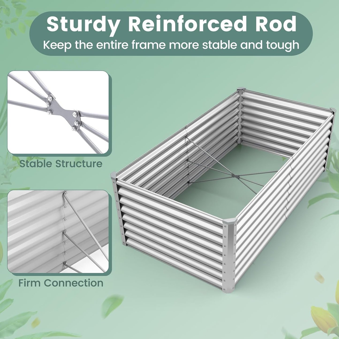 Rectangular Raised Garden Bed, Galvanized Garden Planter with Open Bottom, Sprayed Plate & Corner Protectors, Outdoor Metal Planter Box for Vegetables, Flowers & Herbs (Sliver)