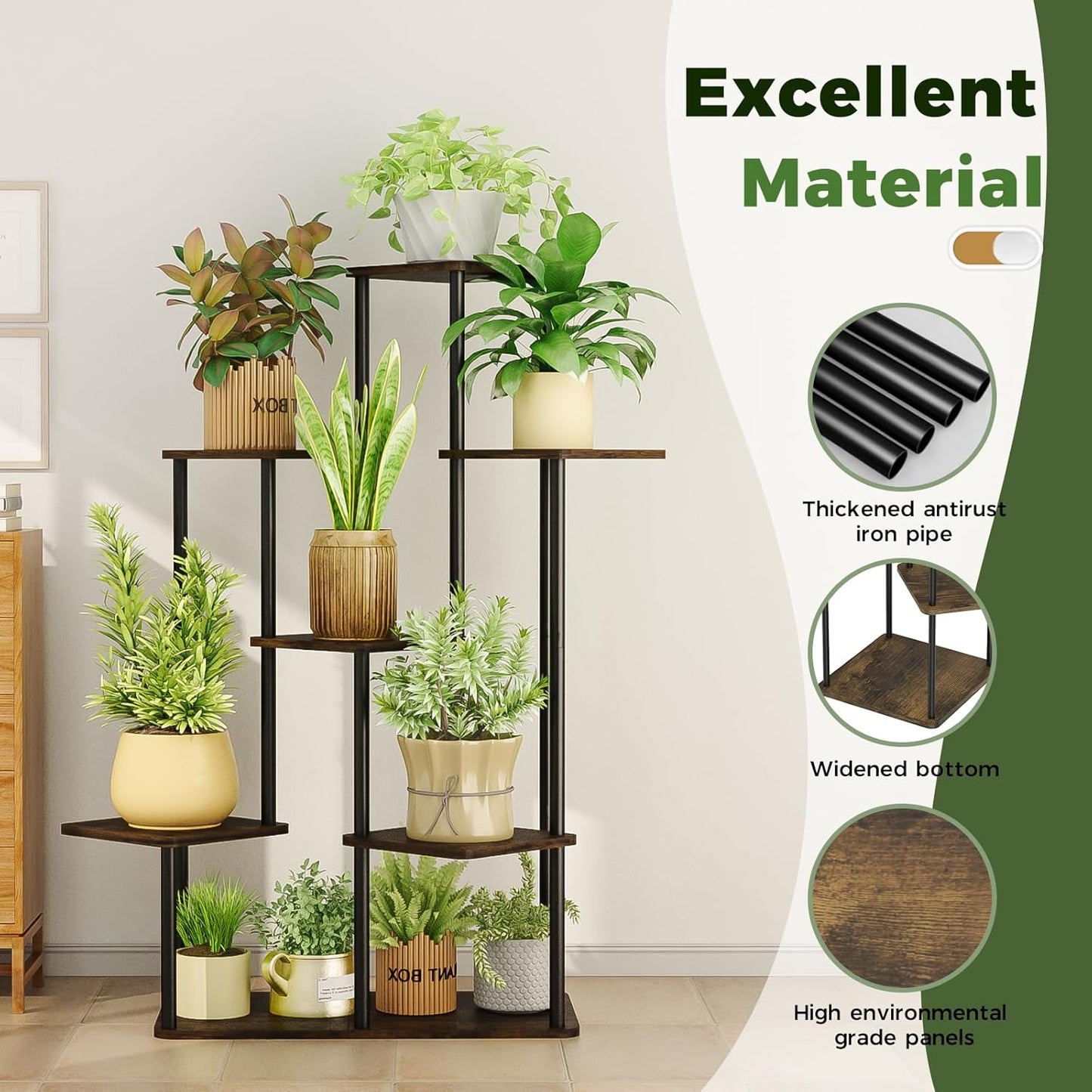 Tall Plant Stand Indoor 7 Tiered Plant Shelf for Multiple Plants Coner Shelf Stand Wood Plant Stand Metal Shelving for Living Room Bedroom Balcony Patio Brown Oak