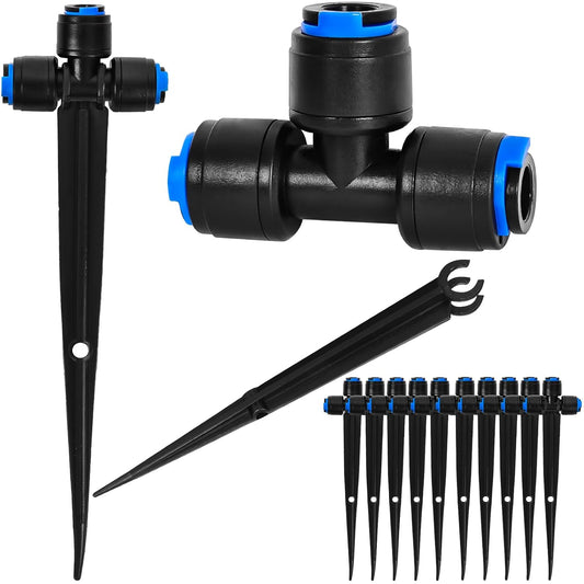 10 Pack 1/4" Drip Irrigation Tee Connectors, Quick Connect Universal Drip Irrigation Tubing Coupling Valve, Connector Locking Fitting for Sprinkler or Drip Irrigation System