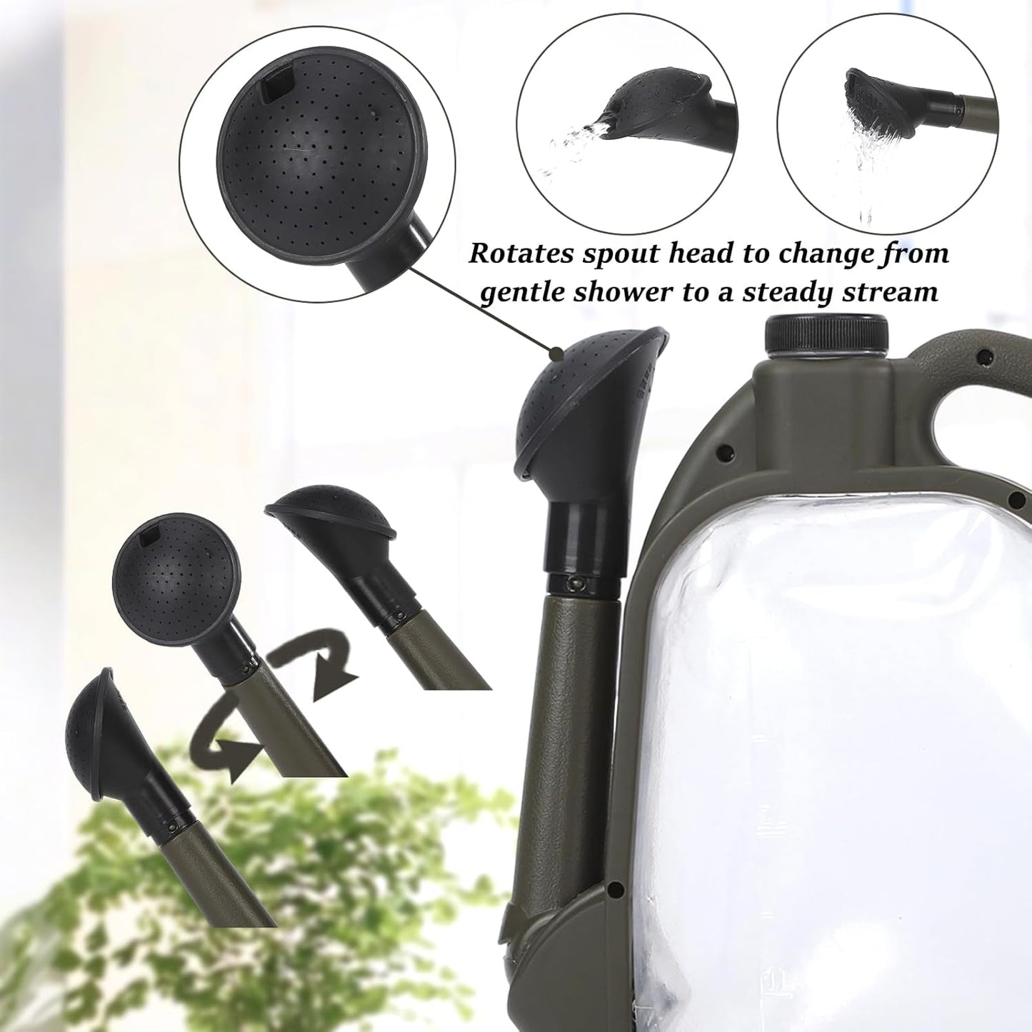 Foldable Watering Can 0.8 Gallon Transparent Plastic with Long Spout & Ergonomic Handle, Compact for Indoor Outdoor Plants (Army Green)