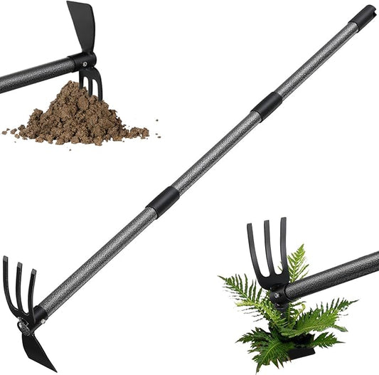 Garden Hoe Tool, 2-in-1 Heavy Duty Dual-Head Weeding Tool, 45" Adjustable Long Handle Cultivator for Weeding, Tilling, Lawn Yard Flower Bed Gardening Tool