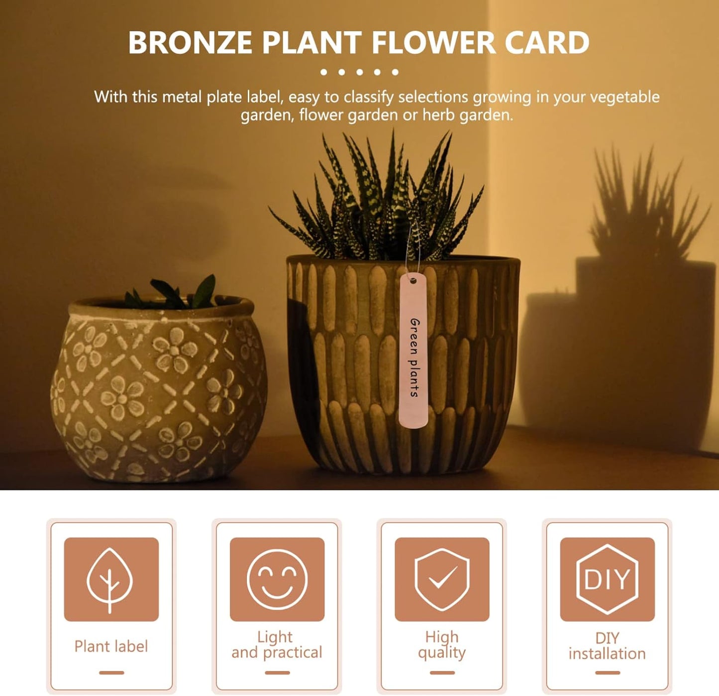 KESYOO Copper Plant Tags Reusable Garden Labels Hanging Metal Plant Tag with Wires for Flower Bed Balcony Pots Planters - 4.72 X 0.78 Inches