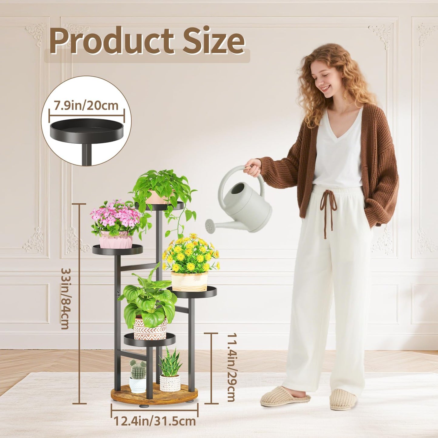 LASZOLA Black 4 Tier Tall Metal Plant Stand Indoor for Large Planter, Heavy Duty Wrought Iron Vertical Big Flower Rack, Sturdy Spiral Multiple High Organizer for Modern Patio House Bathroom Corner