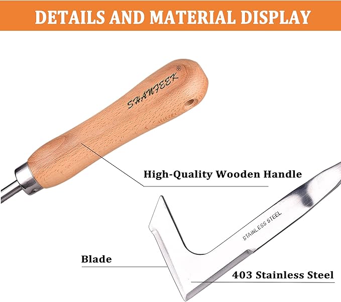 SHANFEEK Crack Weeder Weed Remover Tool for Garden Yard Weed Puller Hoe Gardening Tools Stainless Steel One-Piece Molding(L-Type)