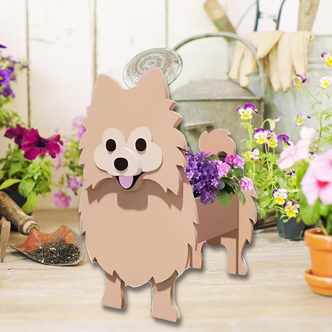 Brown Pomeranian Dog Planter Plant Pots,Cute Garden Dog Flower Planter,Dog Planters Birthday Gifts for Women,Office,Indoor/Outdoor Decor（9.45 * 6.65 * 12.13in）
