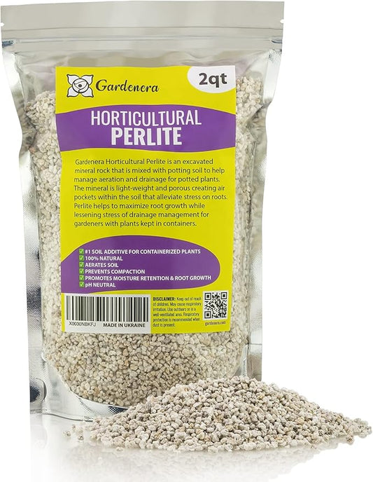 Organic Perlite — Medium/Fine Grade Horticultural Soil Amendment for Indoor & Outdoor Container Plants for Drainage Management and Enhanced Growth (2 Quart)