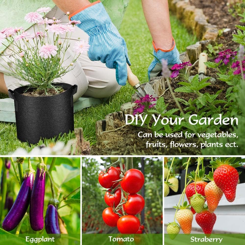 150 Pack 10 Gallon Plant Grow Bags, Thickened Nonwoven Aeration Fabric Pots with Handles, Aeration Garden Cloth Planter Bag for Outdoor Fruits, Vegetables and Flowers