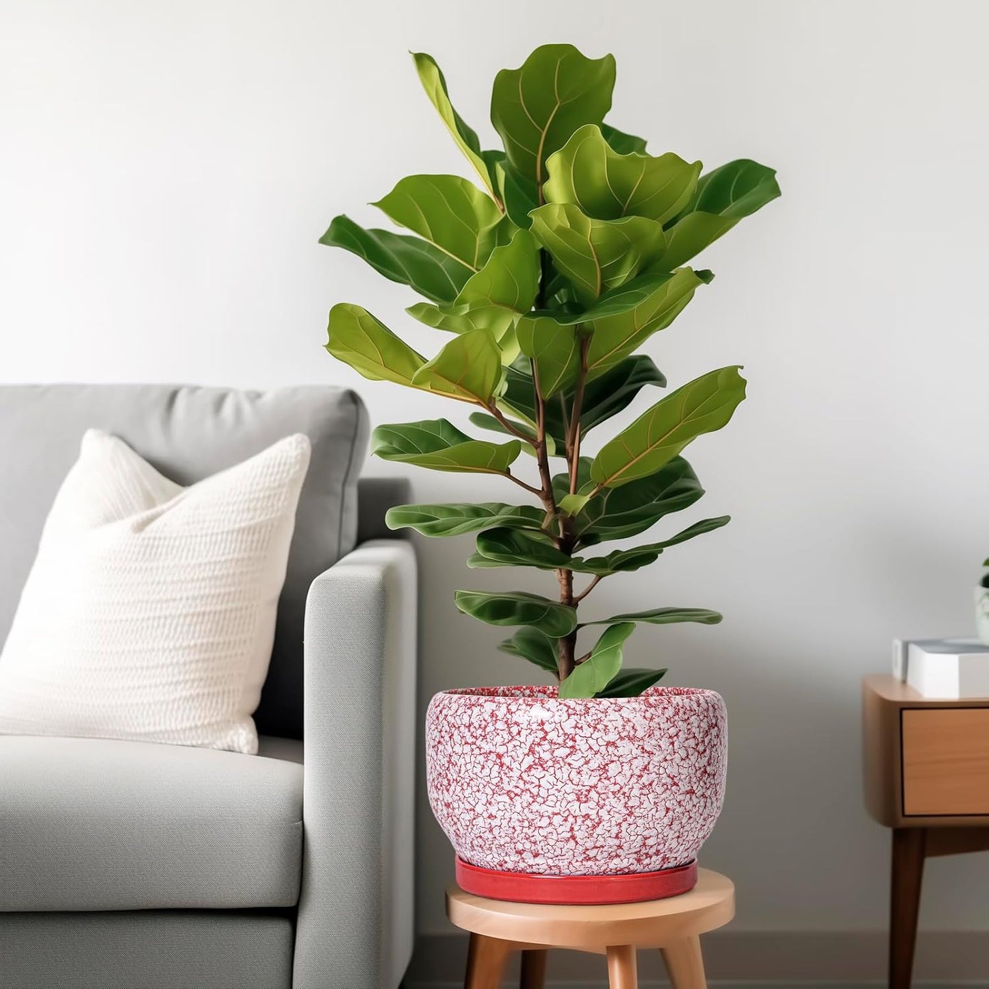 SQOWL Ceramic Planters for Indoor Plants - 10 Inch Flower Pots with Drainage Hole and Saucer, Decorative Ceramic Plant Pots, Round Large Planter Outdoor, Room Decor, Housewarming Gifts, Red and White