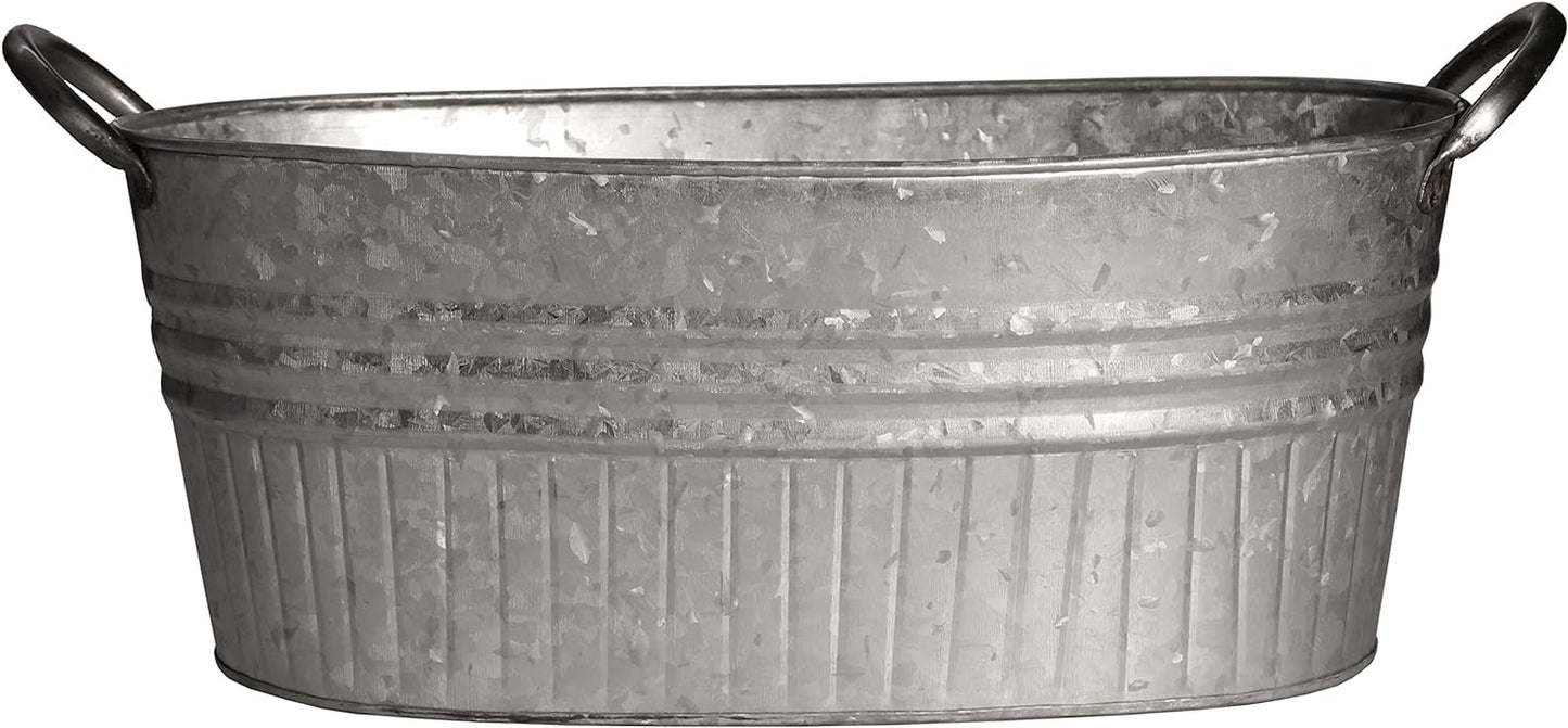 Headwind Robert Allen 16.5" Oval Tub Metal Planter w/Handles – Lightweight Galvanized Steel with Drainage Holes – Indoor/Outdoor Garden Pot